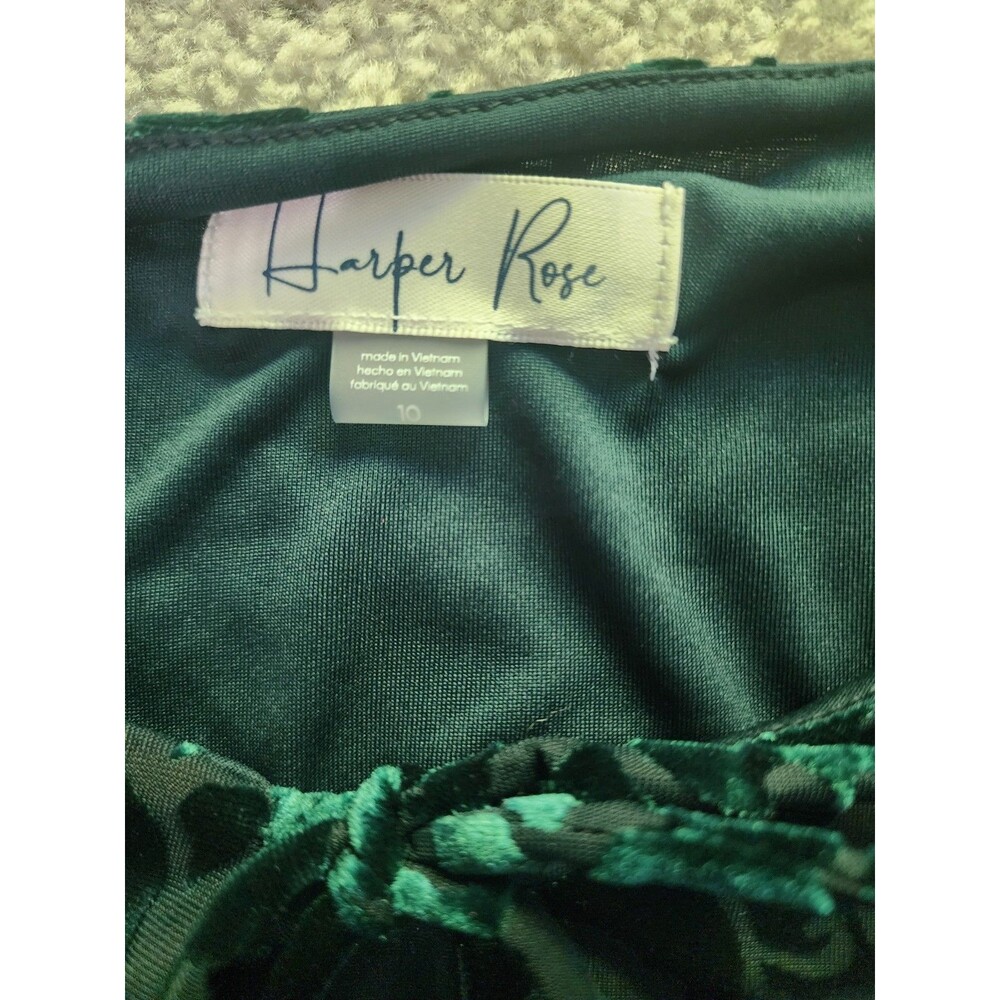 HARPER ROSE Velvet Burnout Straight Dress With Ruffle Hem Green Dress Size 10 - Picture 7 of 11
